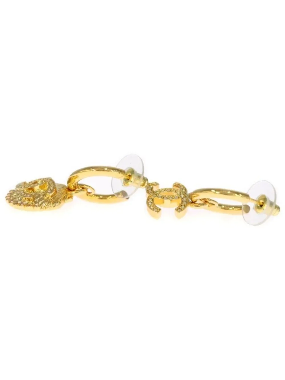 Chanel CC Logo Shell Motif Earrings Gold